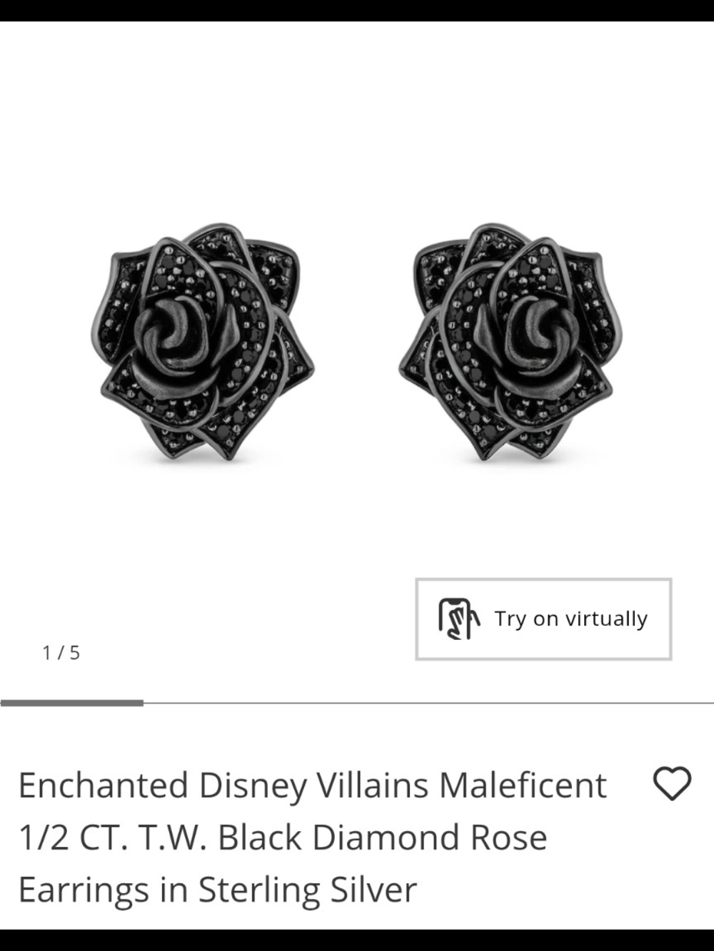 Black Diamond Floral Rose Stud Earrings In Sterling Silver for Women - Picture 9 of 10